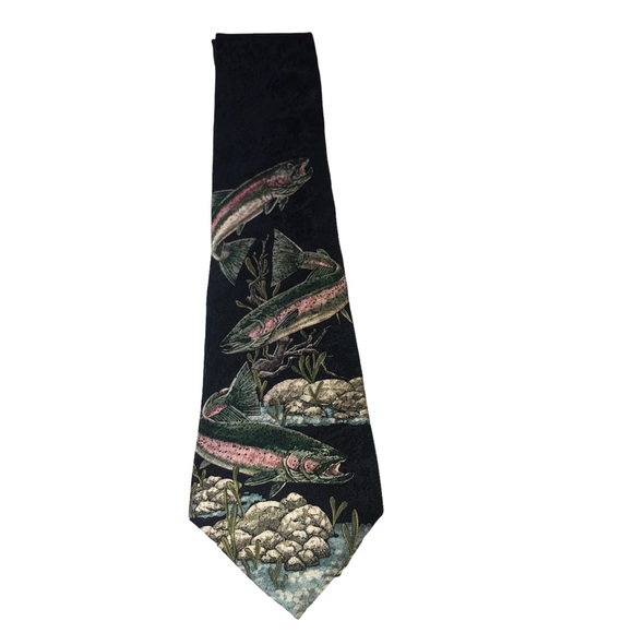 VTG Rainbow Trout Necktie 100% Silk Tie, Endangered Species 1999 Katie Dobson C. - Picture 2 of 10